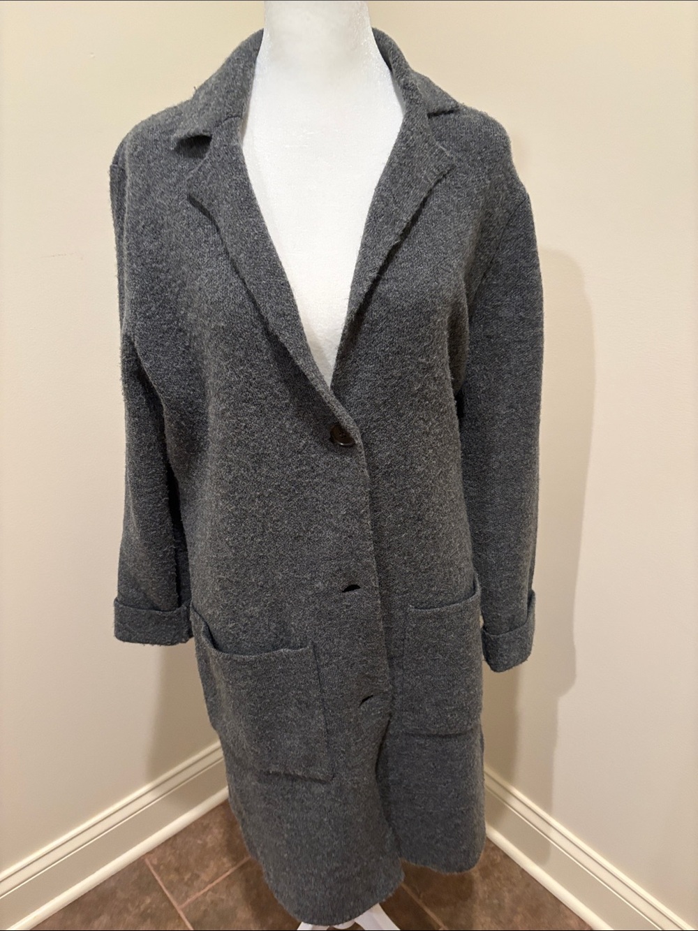 Michael Stars Charcoal Gray Long Knit Cardigan Coat